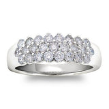 14k White Gold Three-Row (25) Diamond Band