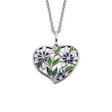 Sterling Silver Enamel Heart & Floral Necklace with White Topaz