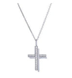 Sterling Silver Shadow Cross with Simulated Diamonds