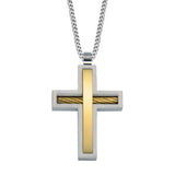 Two-Tone Stainless Steel and Ion Plated Gold Cross with 24" Chain