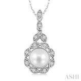 6.5 MM Cultured Pearl and 1/10 Ctw Round Cut Diamond Pendant in 10K White Gold with Chain