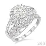 1 1/5 Ctw Diamond Wedding Set with 1 Ctw Lovebright Round Cut Engagement Ring and 1/6 Ctw Wedding Band in 14K White Gold