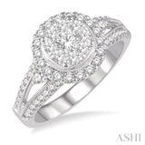 1 1/10 ctw Lovebright Round Cut Diamond Engagement Ring in 14K White Gold