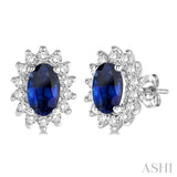 Oval Shape Gemstone & Diamond Earrings