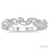 1/10 Ctw Leaf Motif Round Cut Diamond Wedding Band in 14K White Gold