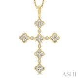 1/8 Ctw Floral Cross Round Cut Diamond Pendant With Link Chain in 10K Yellow Gold