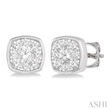 1/2 Ctw Cushion Shape Round Cut Diamond Lovebright Bezel Stud Earrings in 14K White Gold
