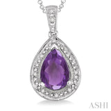 Silver Pear Shape Gemstone & Diamond Pendant