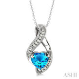 Silver Heart Shape Gemstone & Diamond Fashion Pendant