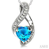 Silver Heart Shape Gemstone & Diamond Fashion Pendant