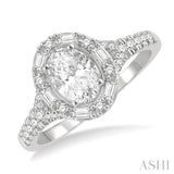 3/8 Ctw Oval Shape Baguette and Round Cut Diamond Semi Mount Engagement Ring in 14K White Gold