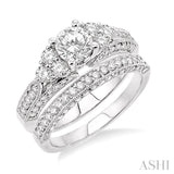 1 3/4 Ctw Diamond Wedding Set with 1 1/4 Ctw Round Cut Engagement Ring and 1/2 Ctw Wedding Band in 14K White Gold