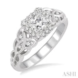 5/8 Ctw Diamond Engagement Ring with 3/8 Ct Princess Cut Center Stone in 14K White Gold