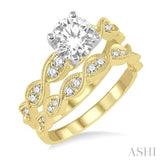 7/8 Ctw Diamond Wedding Set with 3/4 Ctw Round Cut Engagement Ring and 1/5 Ctw Wedding Band in 14K Yellow and White Gold