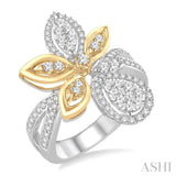 7/8 Ctw Round Cut Diamond Lovebright Ring in 14K White and Yellow Gold