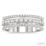 3/4 ctw Split Triple Ring Round Cut Diamond Fashion Ring in 14K White Gold
