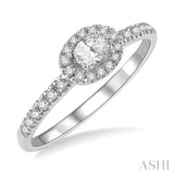 1/3 Ctw Oval Shape Round Cut Diamond Fashion Petite Ring with 1/6 Ct Oval Cut Center Stone in 14K White Gold
