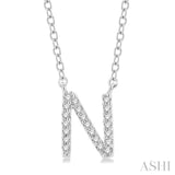 1/20 Ctw Initial 'N' Round Cut Diamond Pendant With Chain in 10K White Gold
