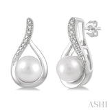1/50 Ctw Drop Shape Round Cut Diamond & 6x6MM Cultured Pearls Earring in Sterling Silver