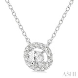 1/4 Ctw Oval and Round Cut Diamond Halo Fashion Petite Pendant With Chain in 14K White Gold