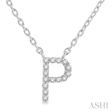 1/20 Ctw Initial 'P' Round Cut Diamond Pendant With Chain in 14K White Gold