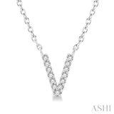 1/20 Ctw Initial 'V' Round Cut Diamond Pendant With Chain in 14K White Gold
