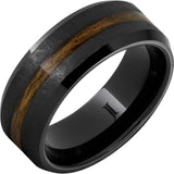 Barrel Aged Black Diamond Ceramic Ring with Bourbon Wood Inlay and Grain Finish