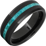 Black Diamond Ceramic Ring with Turquoise Inlay and Grain Finish