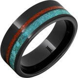 Black Diamond Ceramic Ring with Coral and Turquoise Inlays