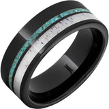 Black Diamond Ceramic Ring with Turquoise and Antler Inlays