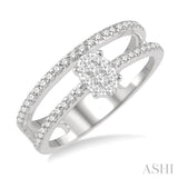 1/3 ctw Twin Band Oval Shape Lovebright Round Cut Diamond Fashion Ring in 14K White Gold