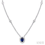 Oval Shape Gemstone & Diamond Station Necklace