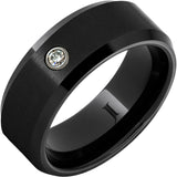 Black Diamond Ceramic Ring with Diamond and Satin Finish