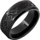 The Viking Black Diamond Ceramic Engraved Ring