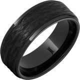 Black Diamond Ceramic Ring with Hand Carved Bark Engraving