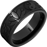 Black Diamond Ceramic Ring with Buddhist Symbols