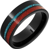 Black Diamond Ceramic Ring with Coral and Turquoise Inlays