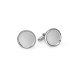 Rhodium Finish Round Rimmed Sandblasted Cufflinks