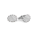 Rhodium Finish Oval Florentine with Scallop Edge Cufflinks