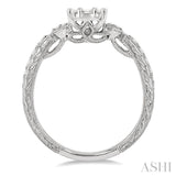 1/2 Ctw Carved Shank Fusion Baguette and Round Cut Diamond Engagement Ring in 14K White Gold