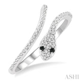1/6 Ctw Serpent White & Black Round Cut Diamond Petite Open Fashion Ring in 10K White Gold