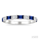 4X2 MM Baguette Cut Sapphire and 1/5 Ctw Art Deco Round Cut Diamond Precious Band in 14K White Gold