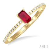 5x3 MM Emerald Shape Ruby and 1/10 Ctw Petite Round Cut Diamond Precious Fashion Ring in 10K Yellow Gold