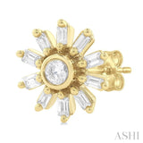 1/4 Ctw Petite Wheel Baguette and Round Cut Diamond Fashion Stud Earring in 10K Yellow Gold
