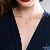 1/6 Ctw Petite Fleur De Lis Round Cut Diamond Fashion Pendant With Chain in 10K Yellow Gold