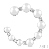 2.8 - 4.5 MM Round Shape Cultured Pearls and 1/5 Ctw Graduated Round Cut Diamond Half Hoop Earring in 14K White Gold