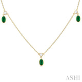 Oval Shape Gemstone & Diamond Station Necklace