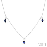 Oval Shape Gemstone & Diamond Station Necklace