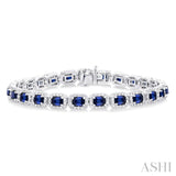 2 1/5 ctw 4X3 MM Sapphire and Round Cut Diamond Halo Precious Tennis Bracelet in 14K White Gold