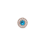 Rose Gold Finish Sterling Silver Micropave Round Simulated Blue Topaz/December Birthstone Charm 